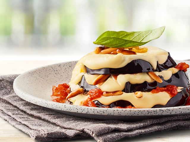Grilled Eggplant with Cheese Stack